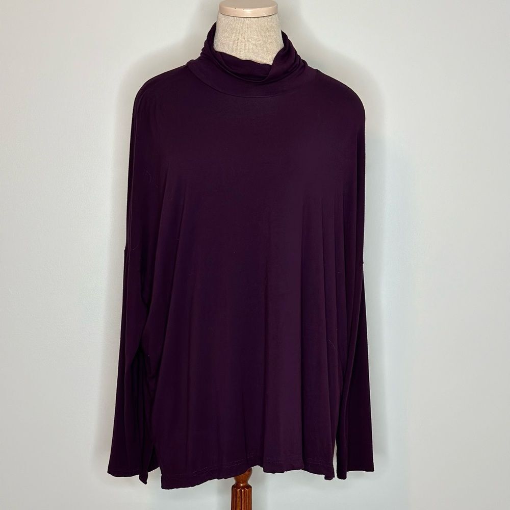 Eileen Fisher Women's Cassis Jersey Mock Turtle Neck Eggplant Color Top Size XL